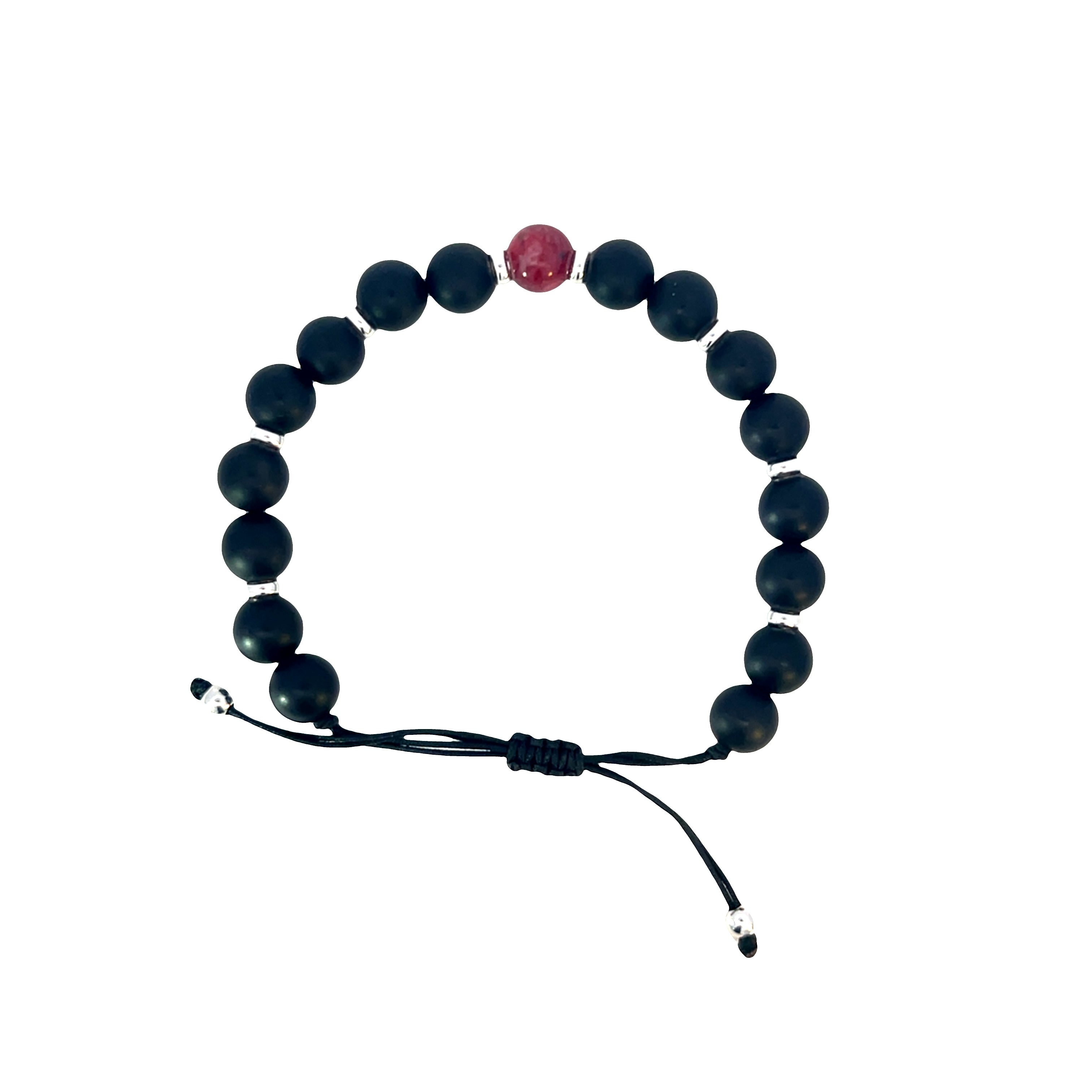 18 Carat White Gold, Ruby and Onyx Pull String Bracelet