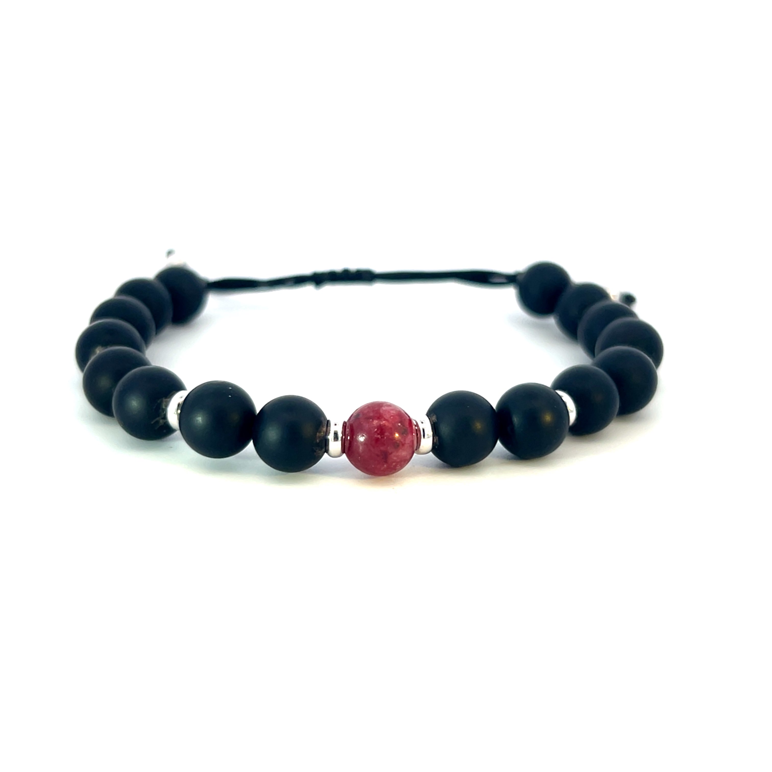 18 Carat White Gold, Ruby and Onyx Pull String Bracelet