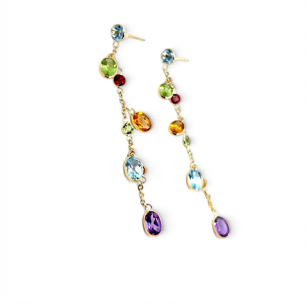 18 Carat Yellow Gold Gem-set Drop Earrings, Oval and Round Shapes