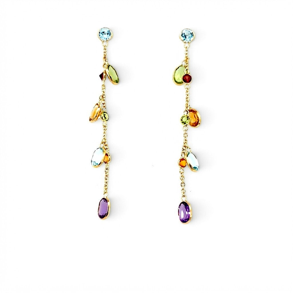 18 Carat Yellow Gold Gem-set Drop Earrings, Oval and Round Shapes