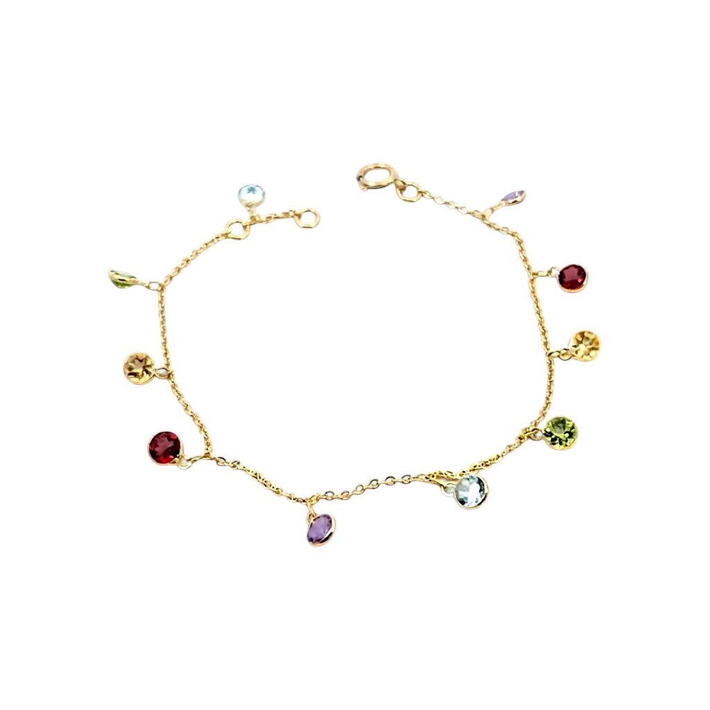 18 Carat Yellow Gold Gem-set Bracelet, Dangly Rounds