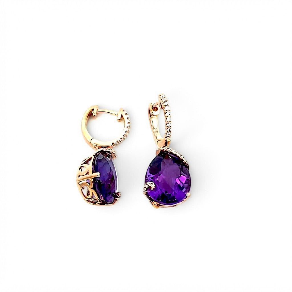 18 Carat Rose Gold and Diamond Drop Earrings 0.16 GVS