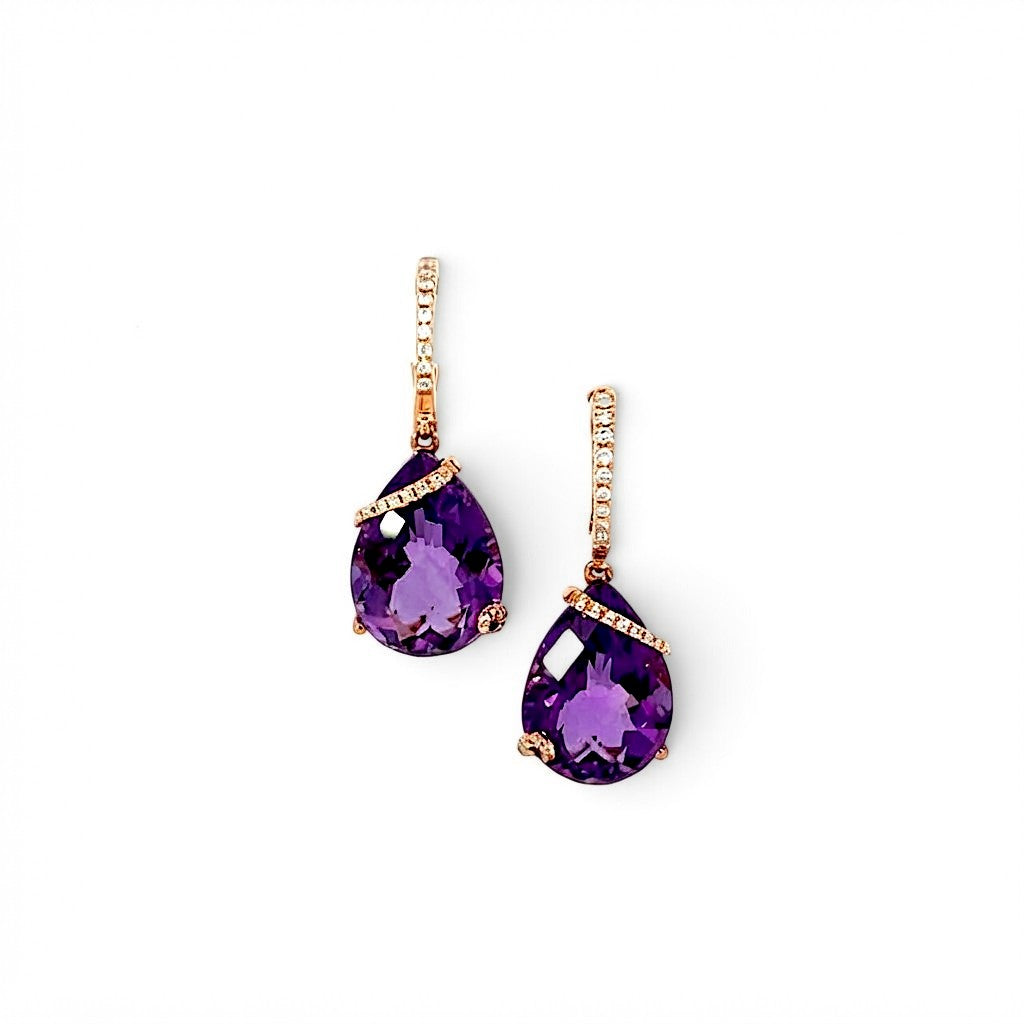 18 Carat Rose Gold and Diamond Drop Earrings 0.16 GVS