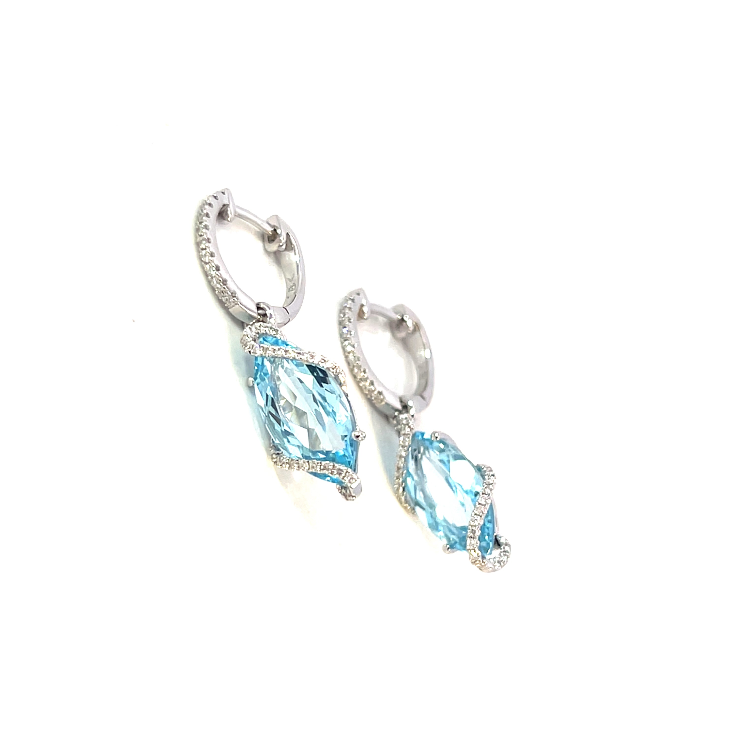 A Pair 18 Carat White Gold Sky Blue Topaz and Diamond Drop Earrings