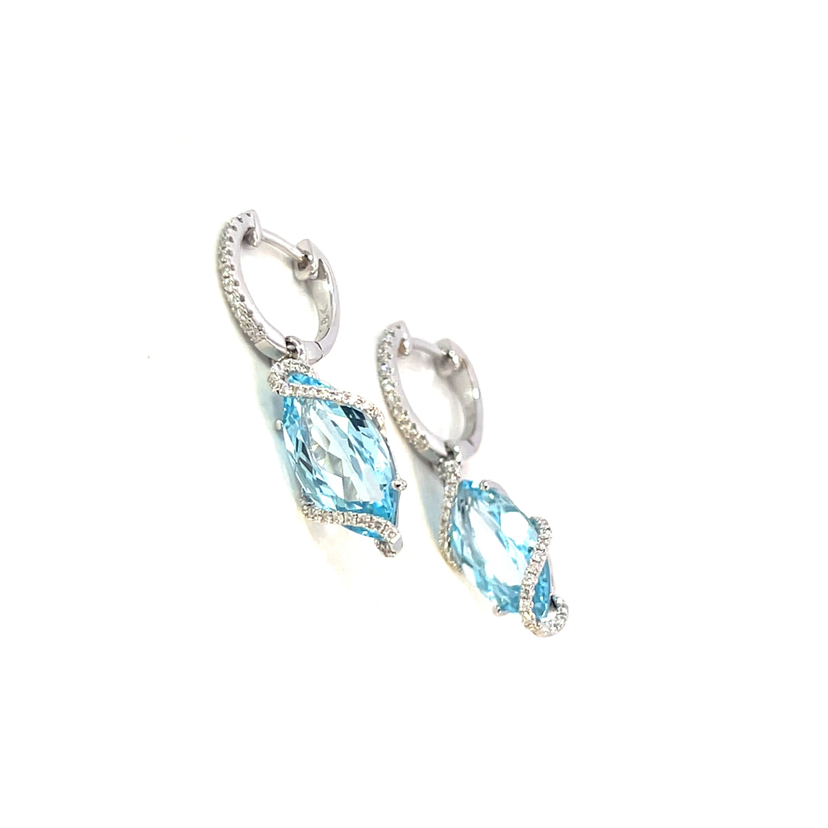 A Pair 18 Carat White Gold Sky Blue Topaz and Diamond Drop Earrings
