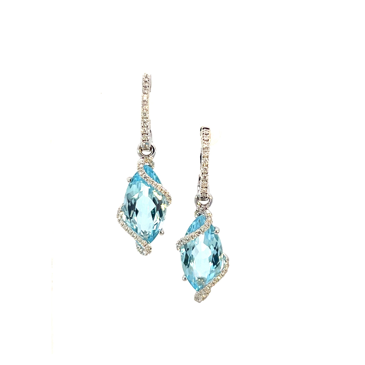 A Pair 18 Carat White Gold Sky Blue Topaz and Diamond Drop Earrings