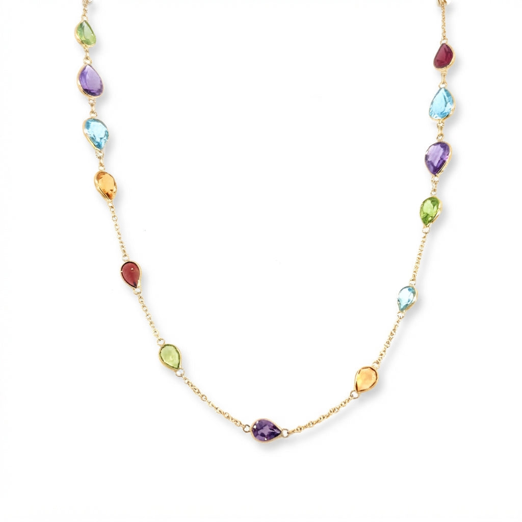 18 Carat Yellow Gold Chain Gem-set Drop Necklace With Various sized Pear Shapes