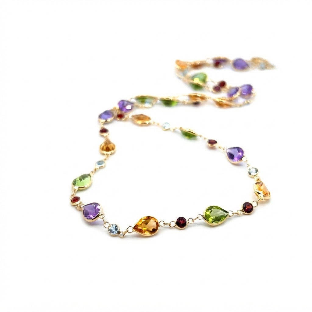 18 Carat Yellow Gold Chain Gem-set Drop Necklace With Pear Shapes and Rounds