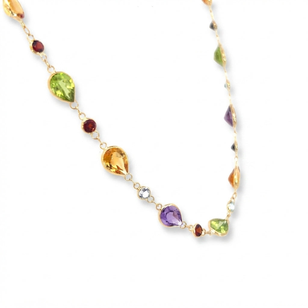18 Carat Yellow Gold Chain Gem-set Drop Necklace With Pear Shapes and Rounds