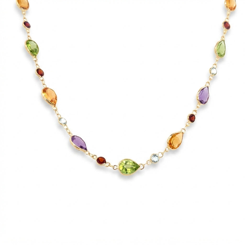 18 Carat Yellow Gold Chain Gem-set Drop Necklace With Pear Shapes and Rounds
