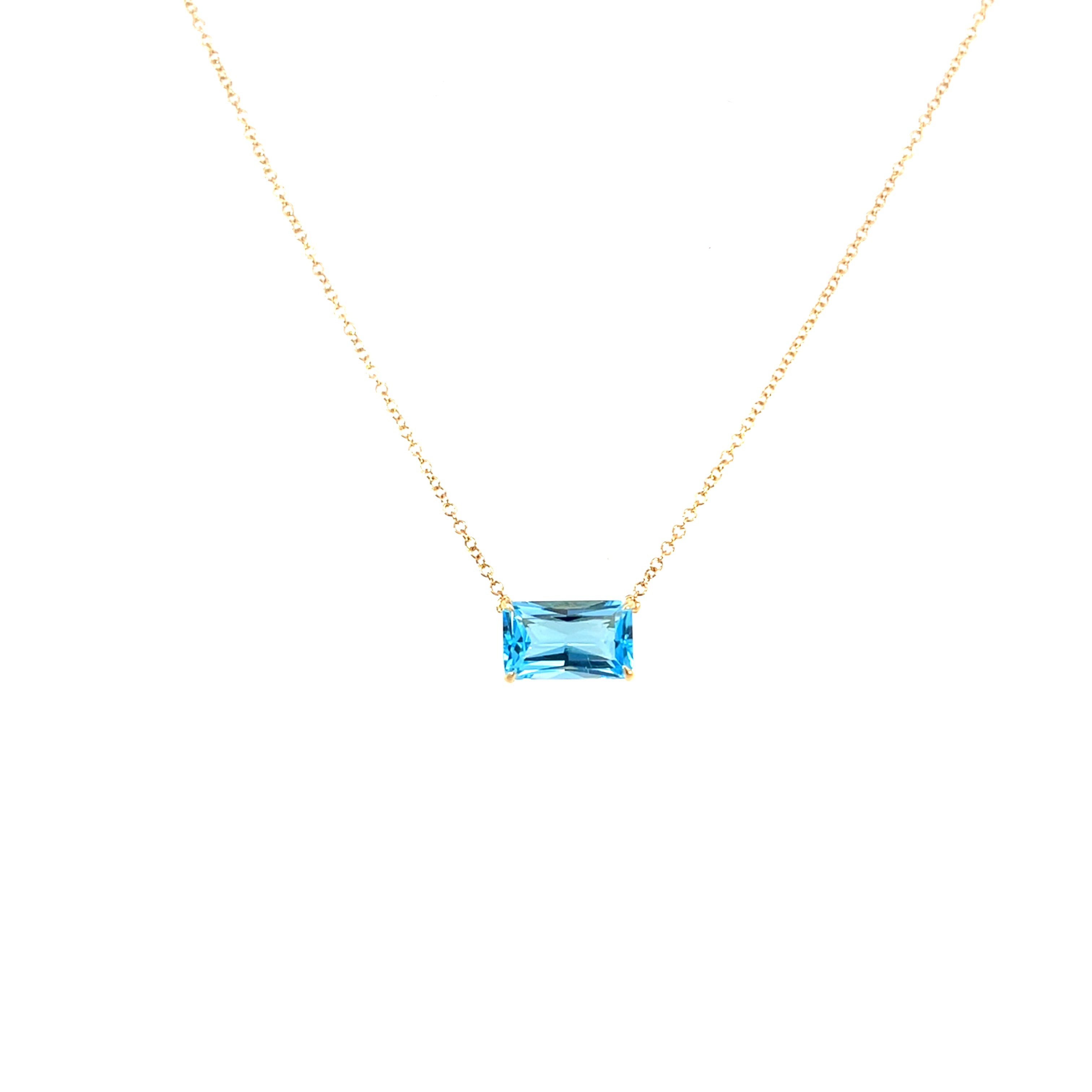 18 Carat Yellow Gold Blue Topaz In Line Necklet
