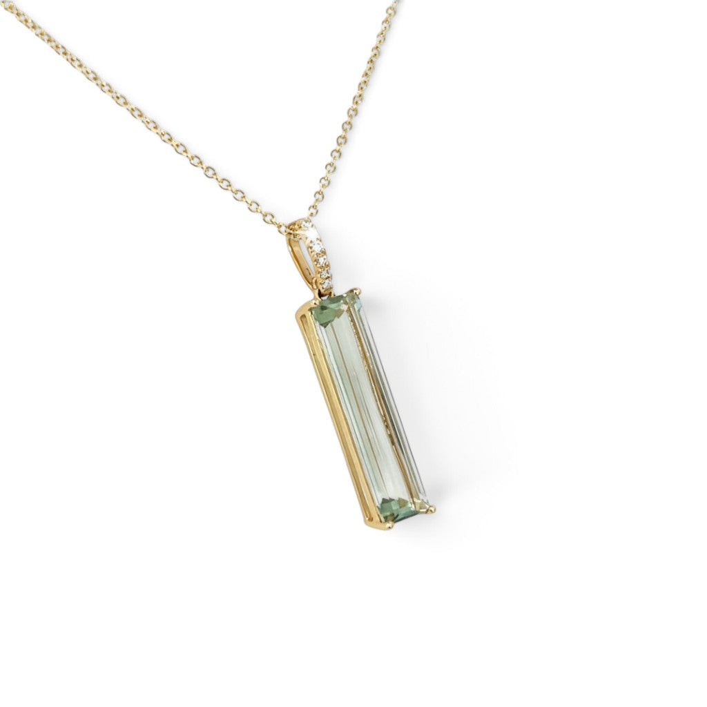 18 Carat Yellow Gold and Praisiolite Long Bar Drop Pendant