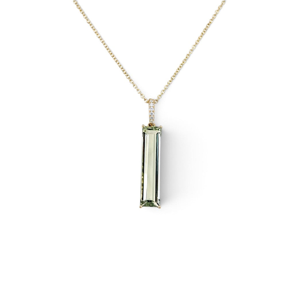 18 Carat Yellow Gold and Praisiolite Long Bar Drop Pendant