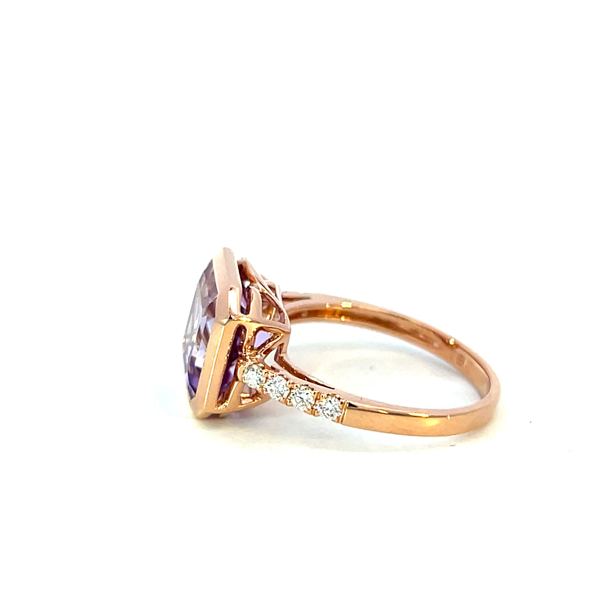 18 Carat Rose Gold, Amethyst and Diamond Ring