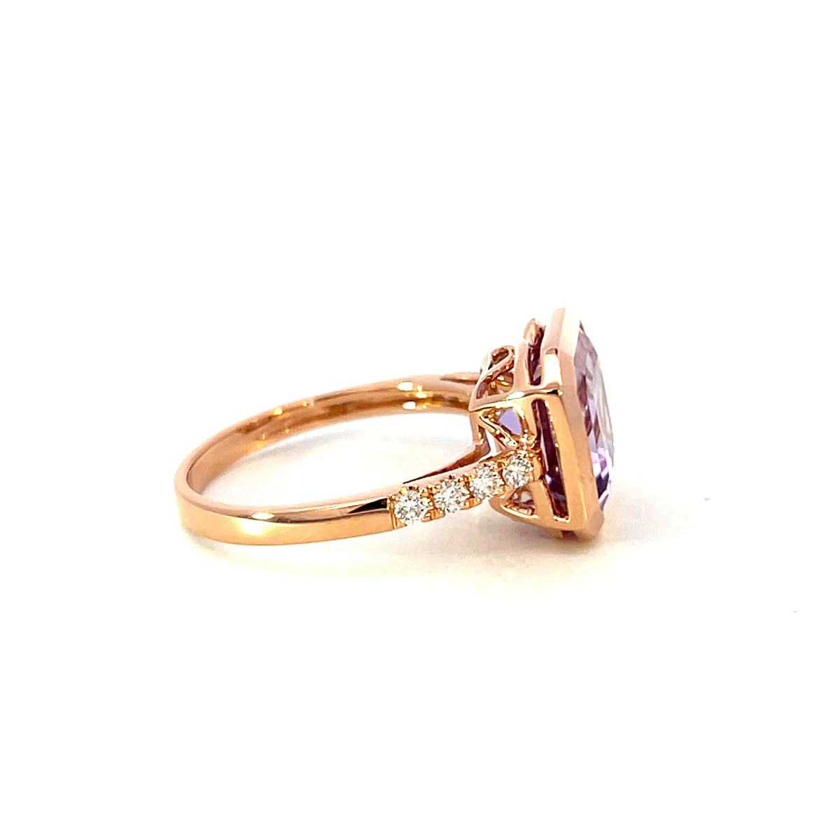 18 Carat Rose Gold, Amethyst and Diamond Ring
