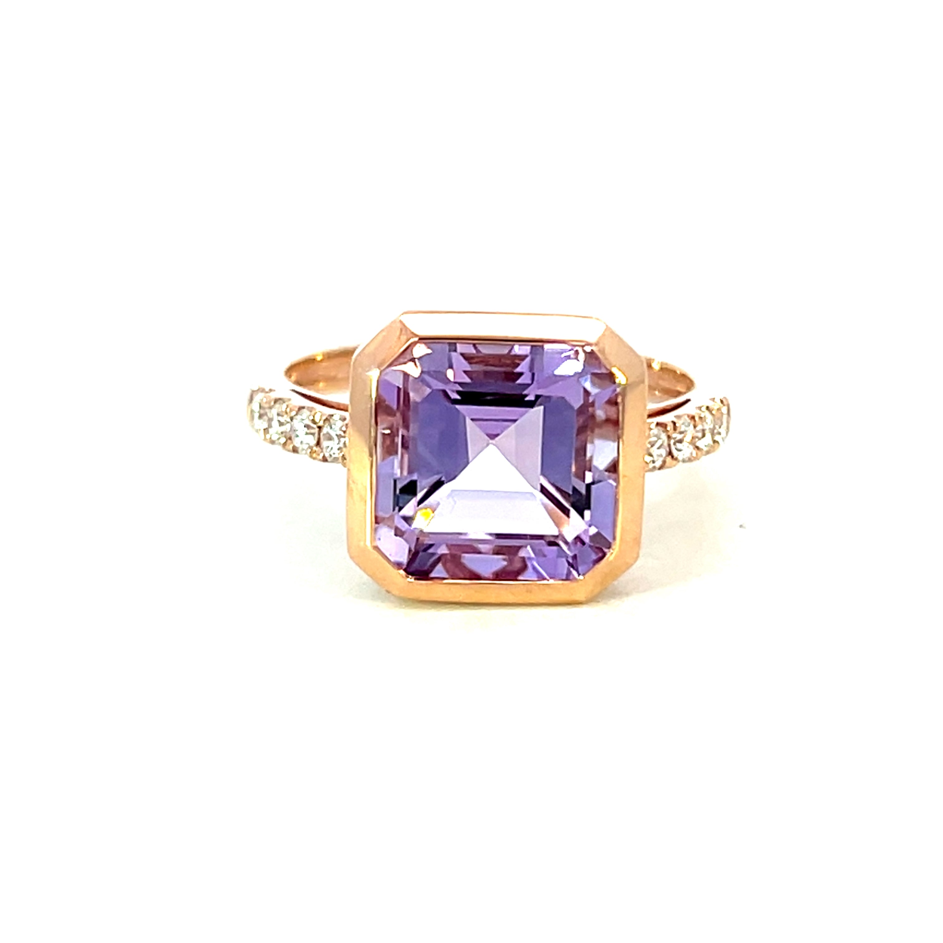 18 Carat Rose Gold, Amethyst and Diamond Ring