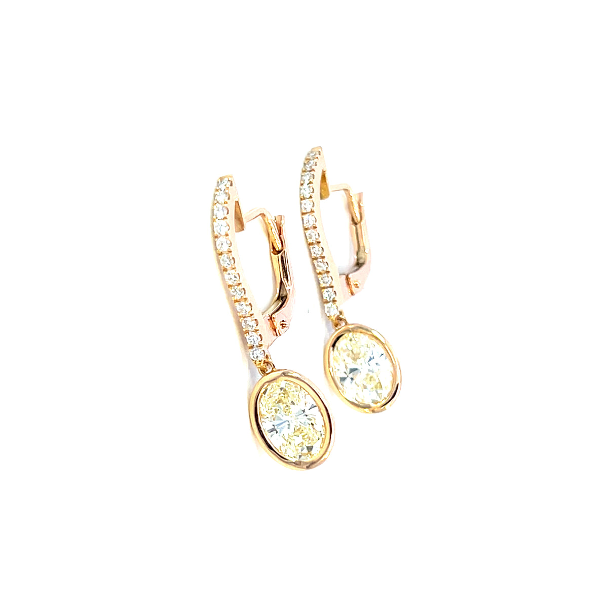 18 Carat Rose Gold and Natural Light Yellow Diamond Hinged Hoops 