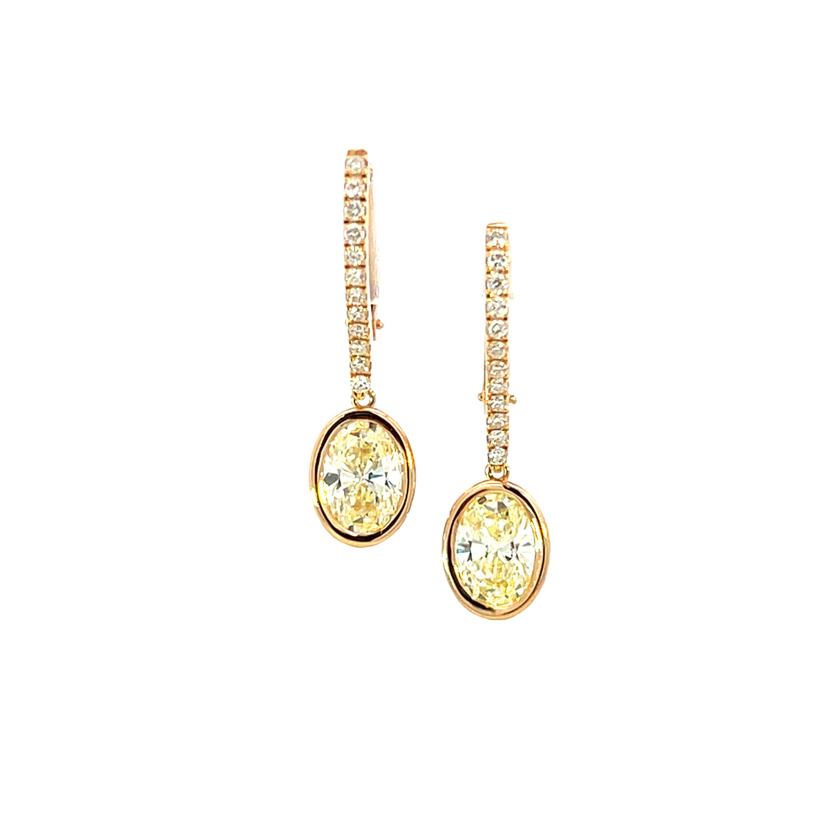 18 Carat Rose Gold and Natural Light Yellow Diamond Hinged Hoops 