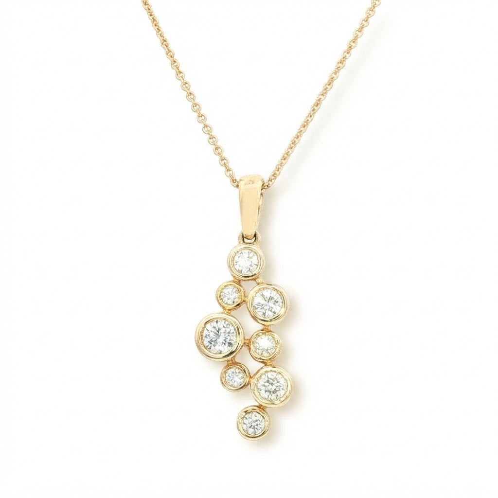 18 Carat Yellow Gold Bubbles Drop Pendant 0.65 Carats GVS
