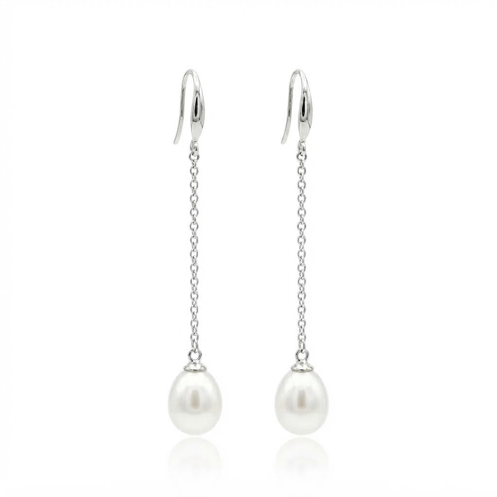 9 Carat White Gold Fresh Water Pearl Chain Hook Drops