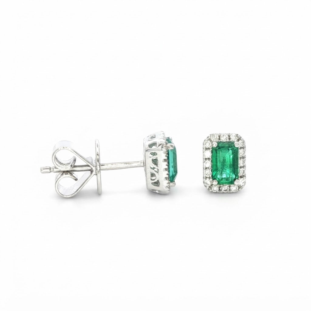 18 Carat White Gold Emerald and Diamond Studs