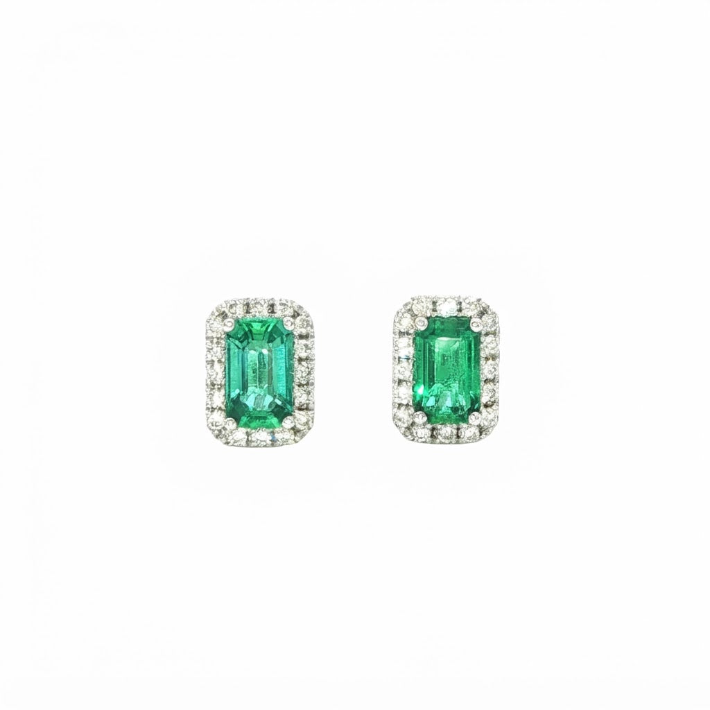 18 Carat White Gold Emerald and Diamond Studs
