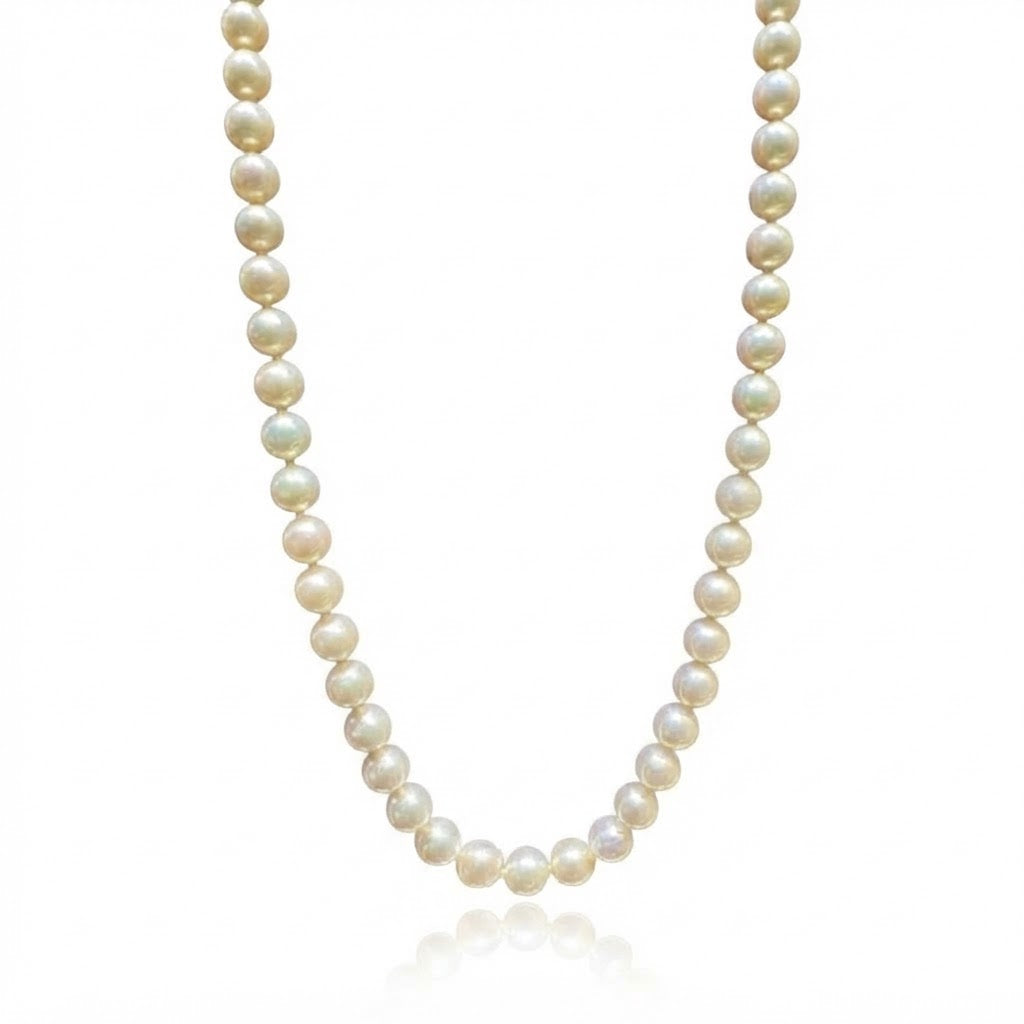 A Strand of 14 Carat White Gold 6mm Cultured Pearls