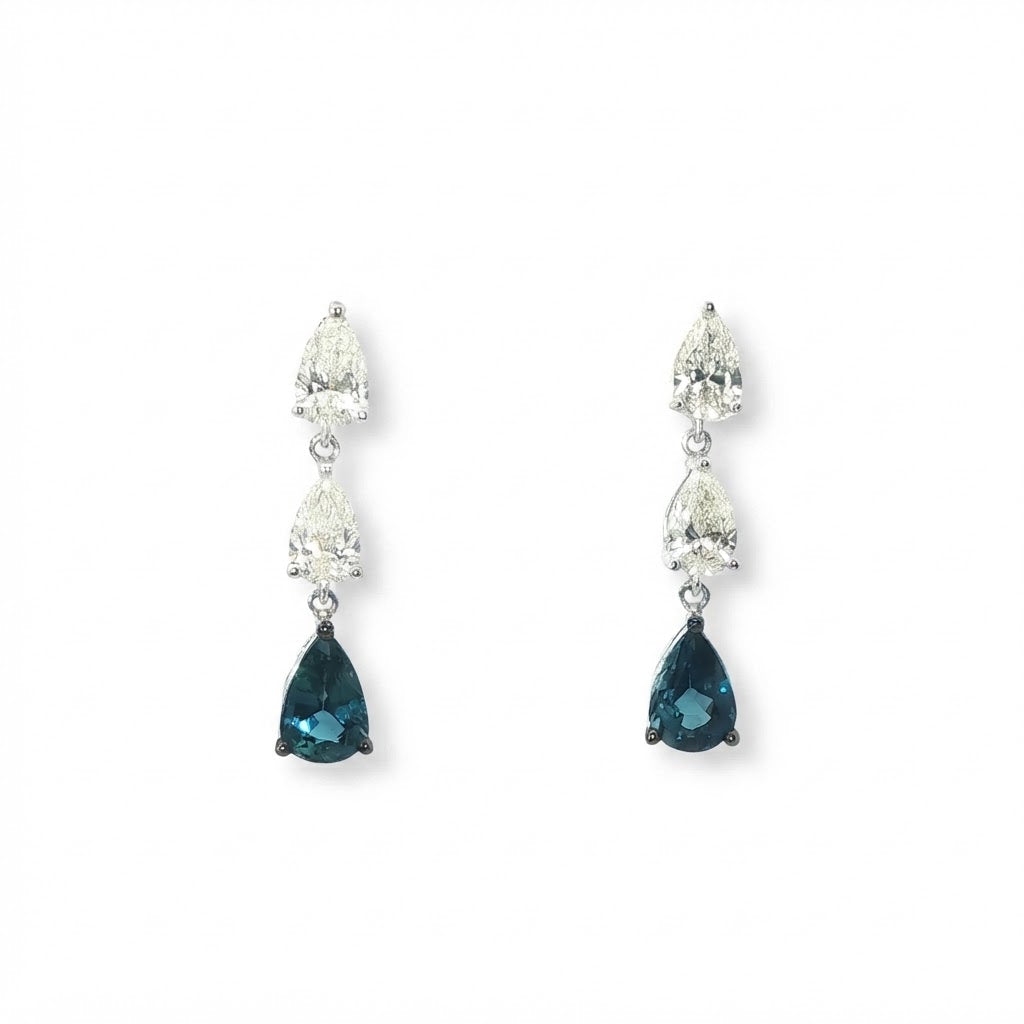 18 Carat White Gold Diamond and Sapphire Drop Earrings