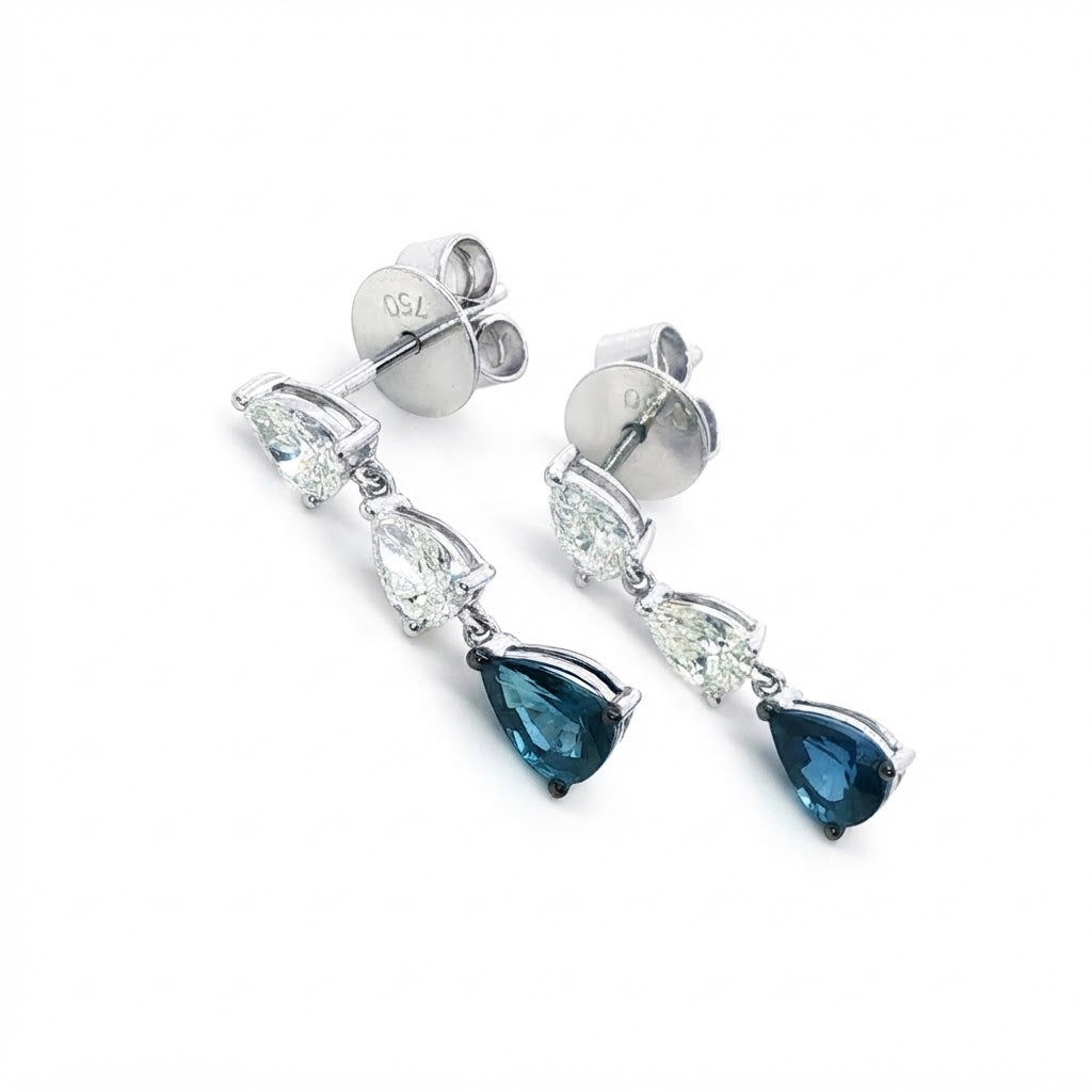 18 Carat White Gold Diamond and Sapphire Drop Earrings
