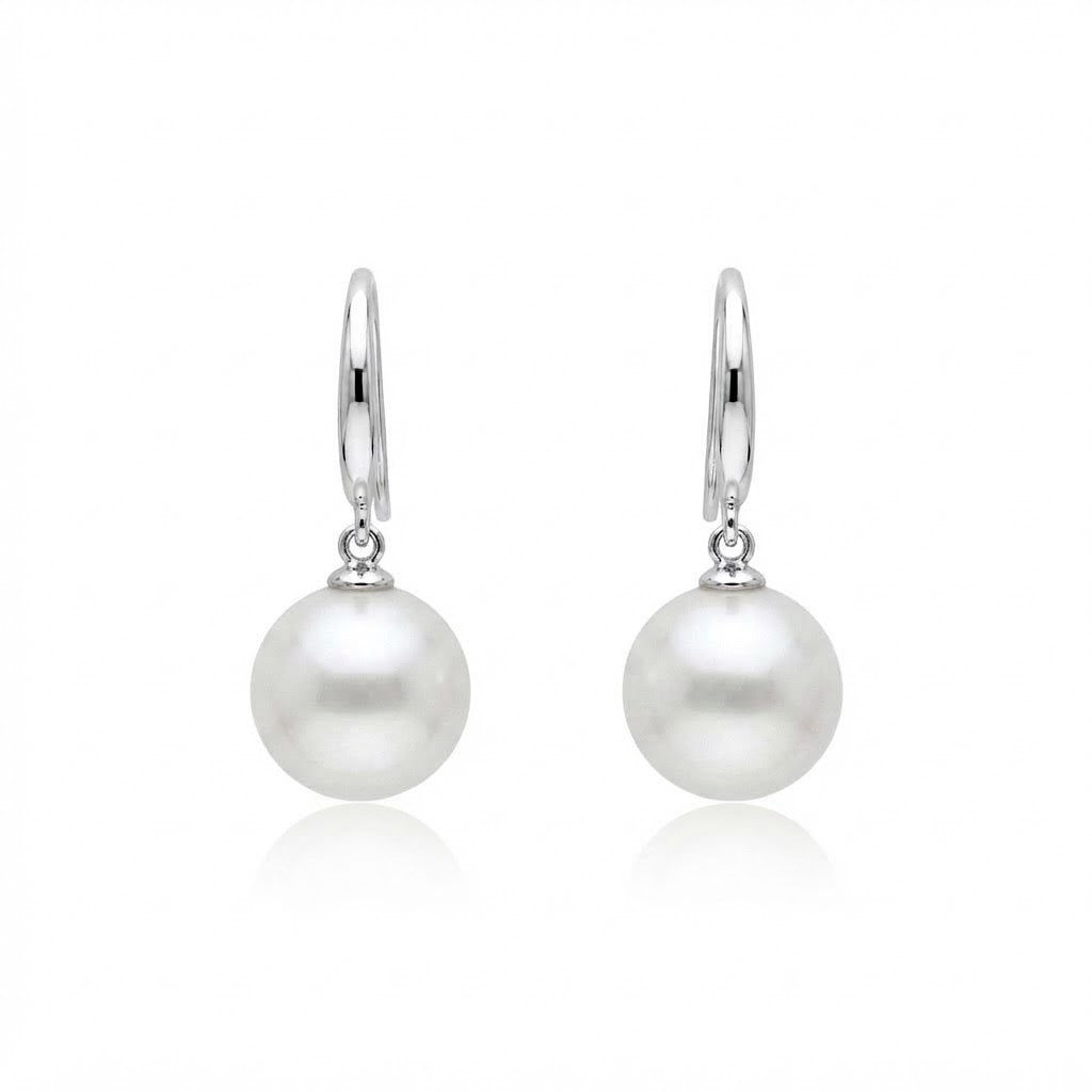 9 Carat White Gold and Cultured Pearl Drop Earrings