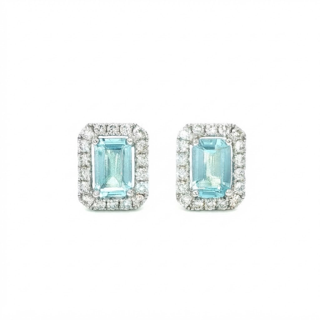 18 Carat White Gold Aquamarine and Diamond studs