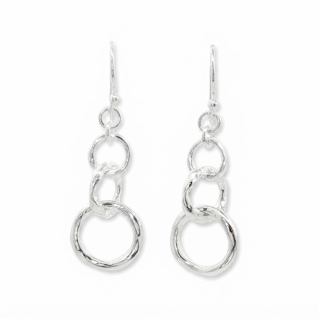 Silver circles drop earrings