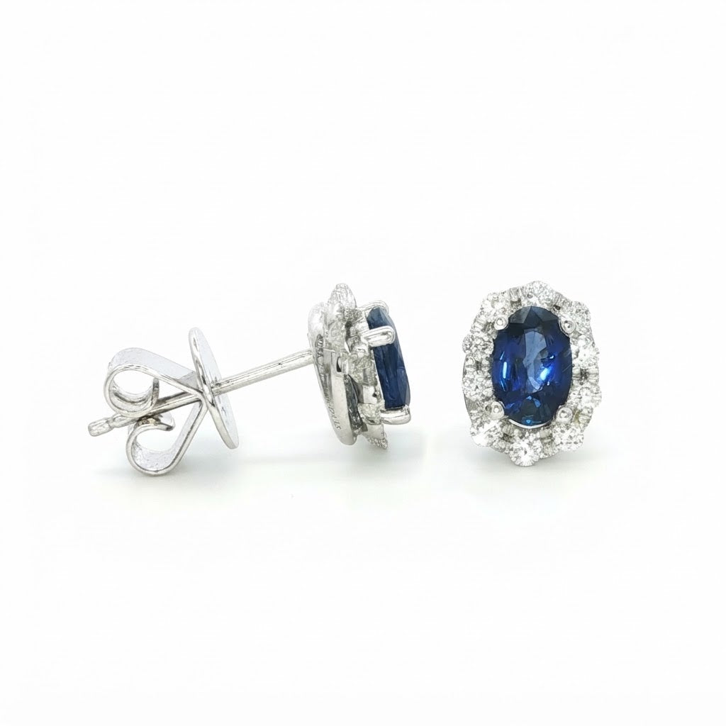 18 Carat White Gold Sapphire and Diamond Cluster Studs`