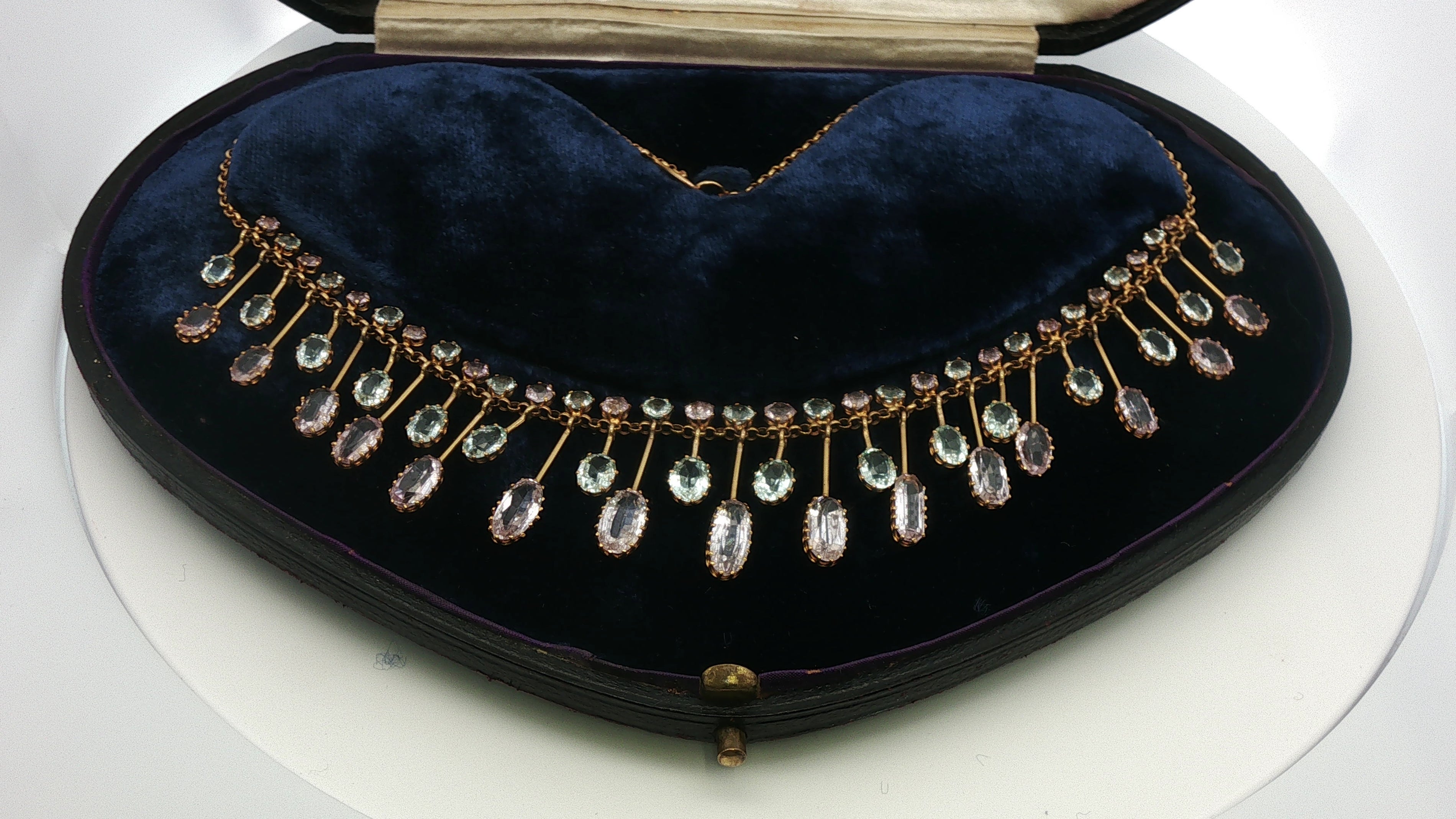 Rare Edwardian Aquamarine and Pink Topaz Fringe Necklace