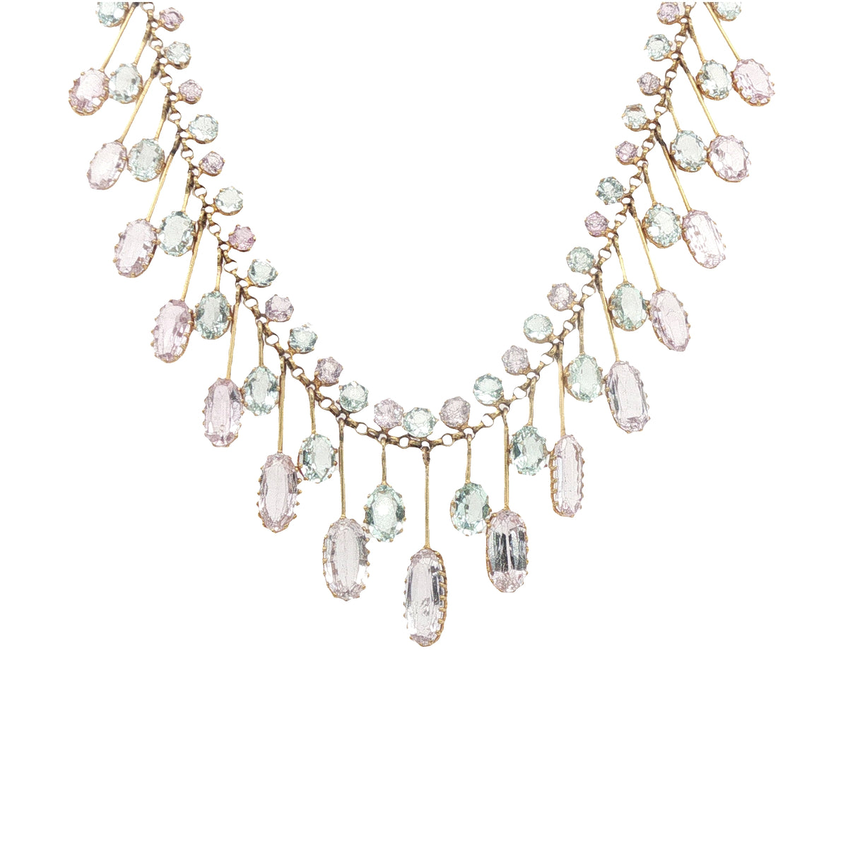 Rare Edwardian Aquamarine and Pink Topaz Fringe Necklace
