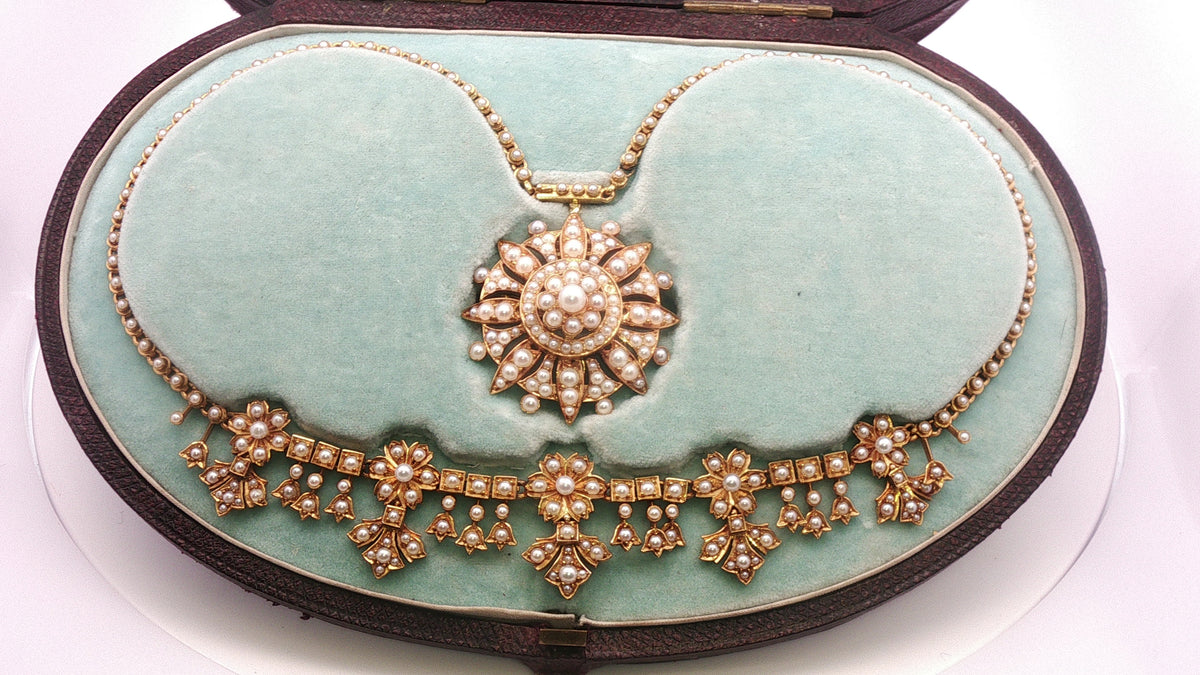 Rare 15ct Gold Seed Pearl Edwardian Necklace