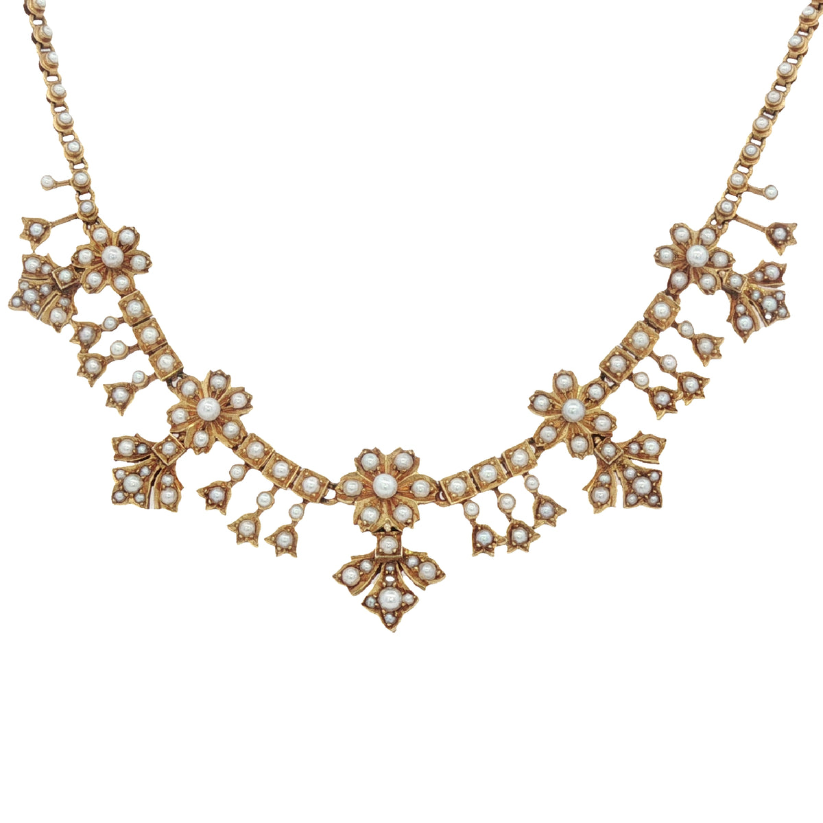Rare 15ct Gold Seed Pearl Edwardian Necklace