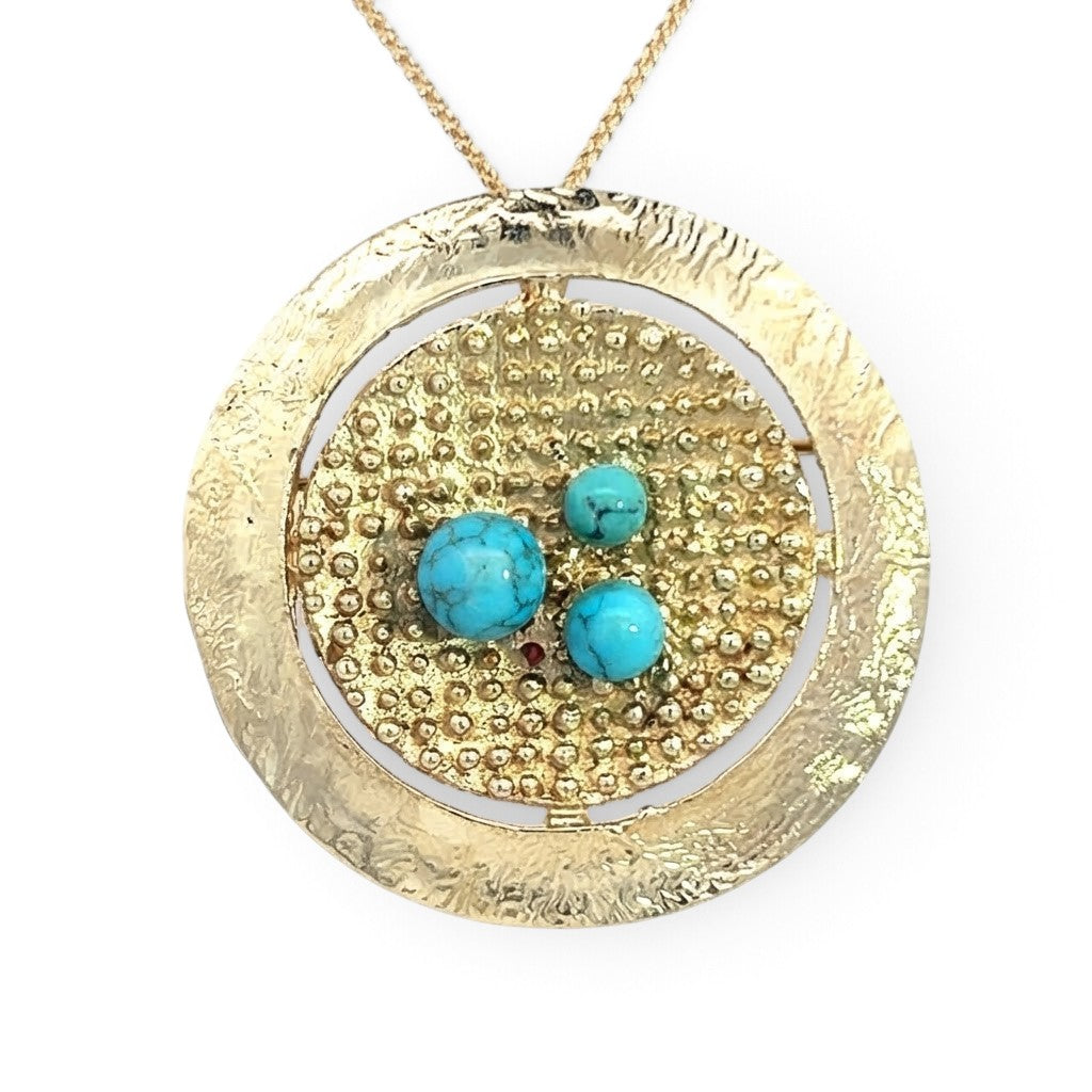 Unusual Gold and Turquoise Brooch