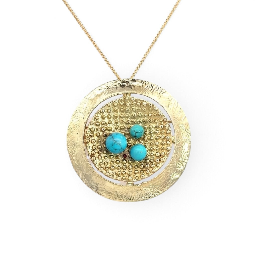 Unusual Gold and Turquoise Brooch