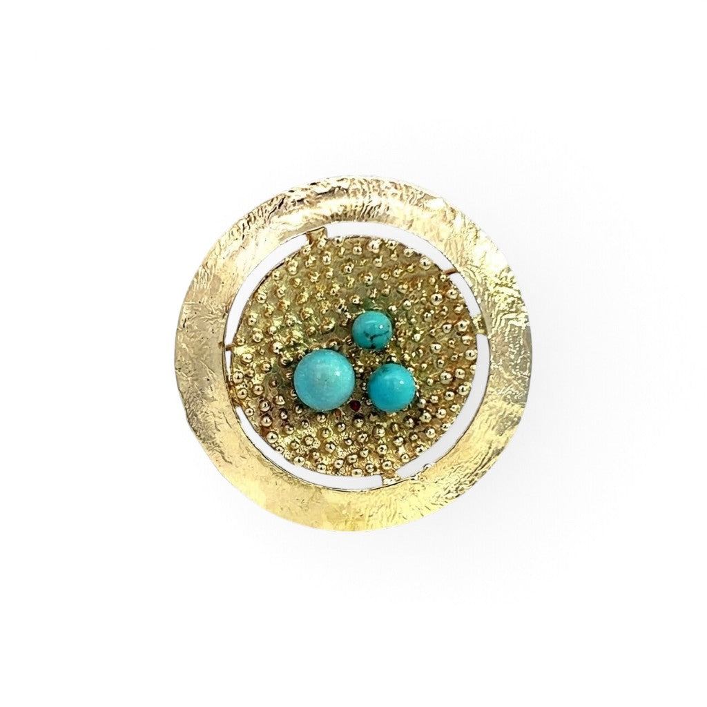 Unusual Gold and Turquoise Brooch
