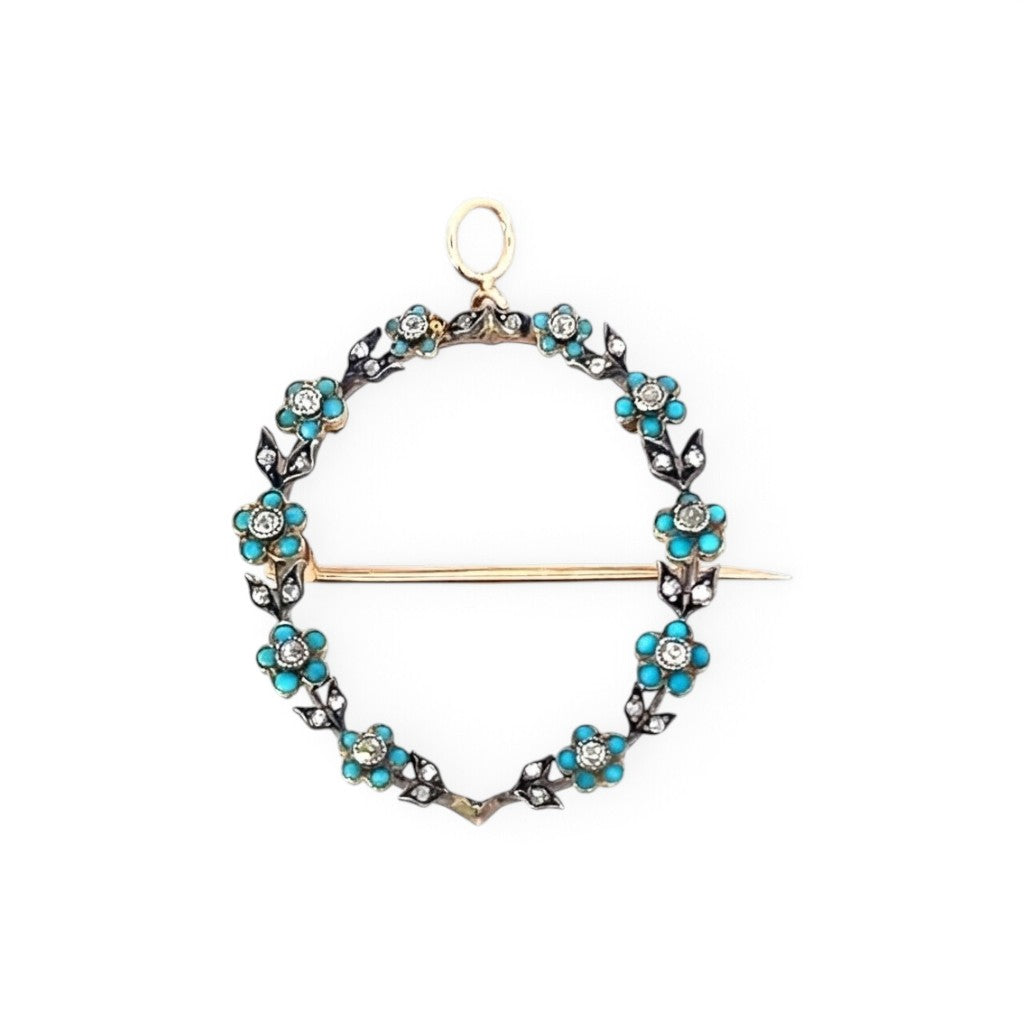 Beautiful Turquoise and Diamond Pendant/Brooch