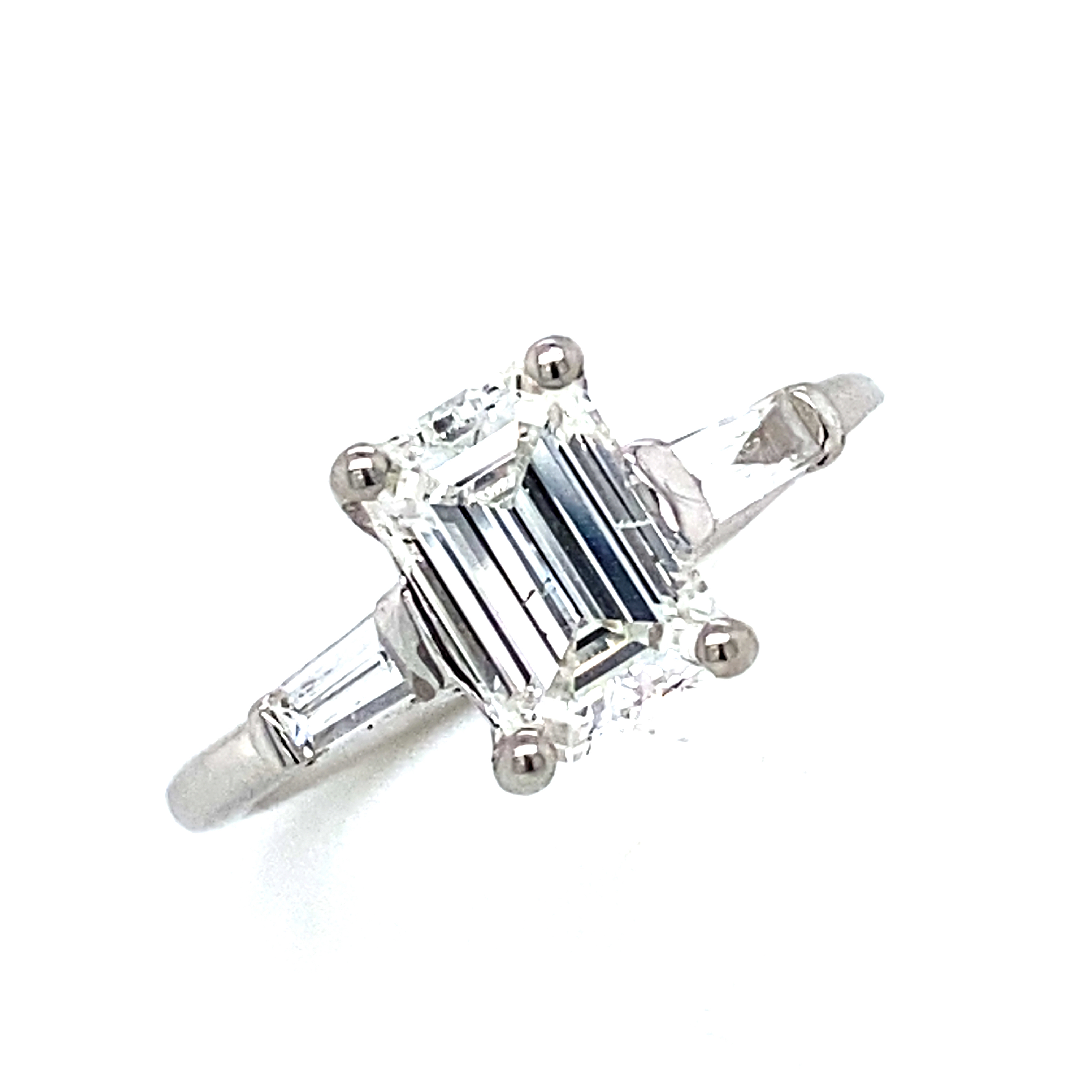 A Platinum and Diamond Emerald Cut Ring 1.51 Cts G Si2