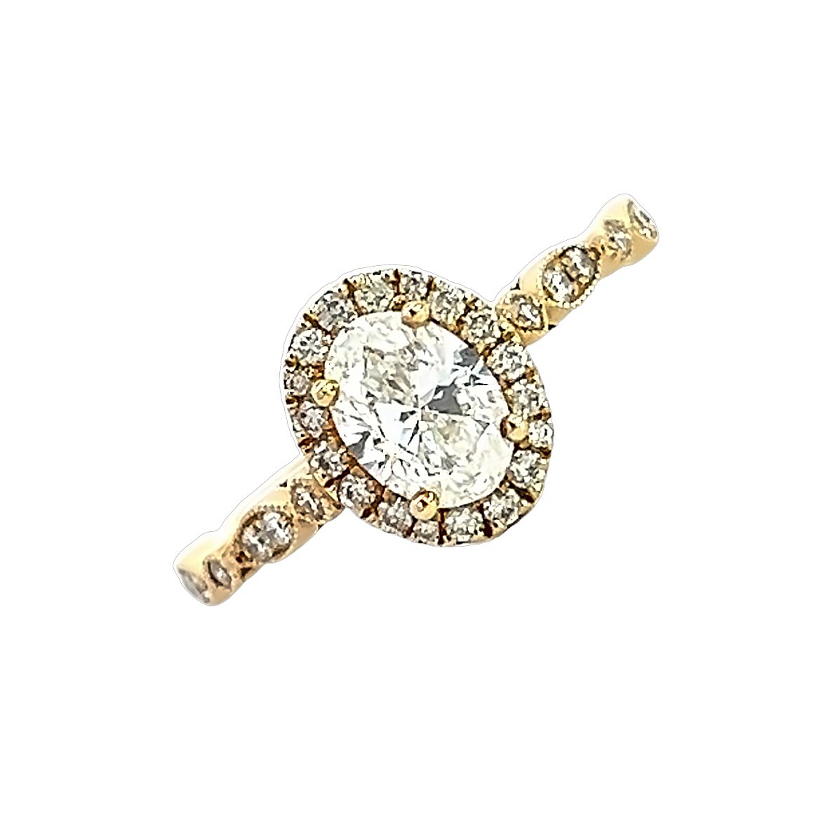 18 Carat Yellow Gold and Diamond Vintage Style Oval Ring 0.74 F