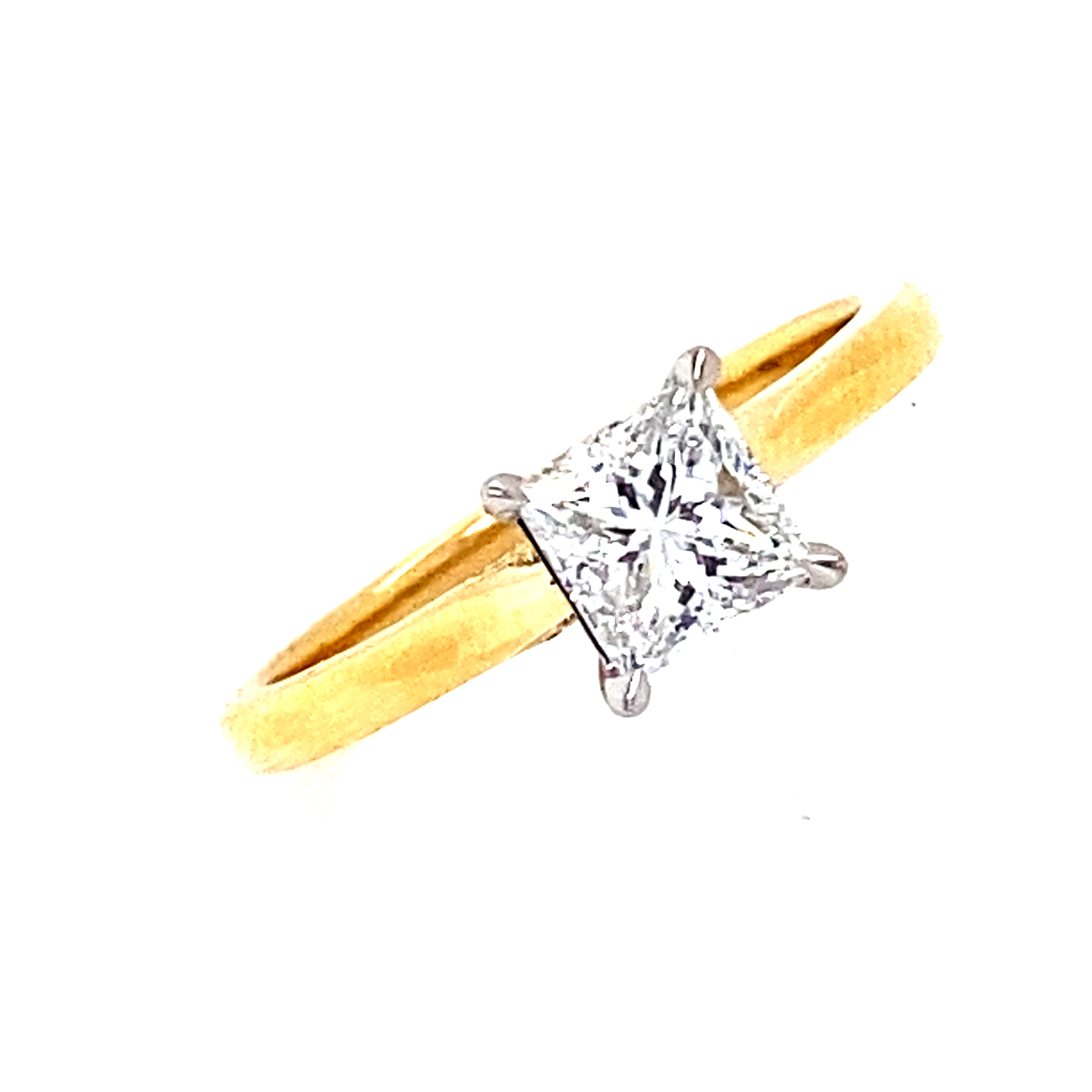 18 Carat Yellow Gold, Platinum and Diamond Princess Cut 0.71 DV