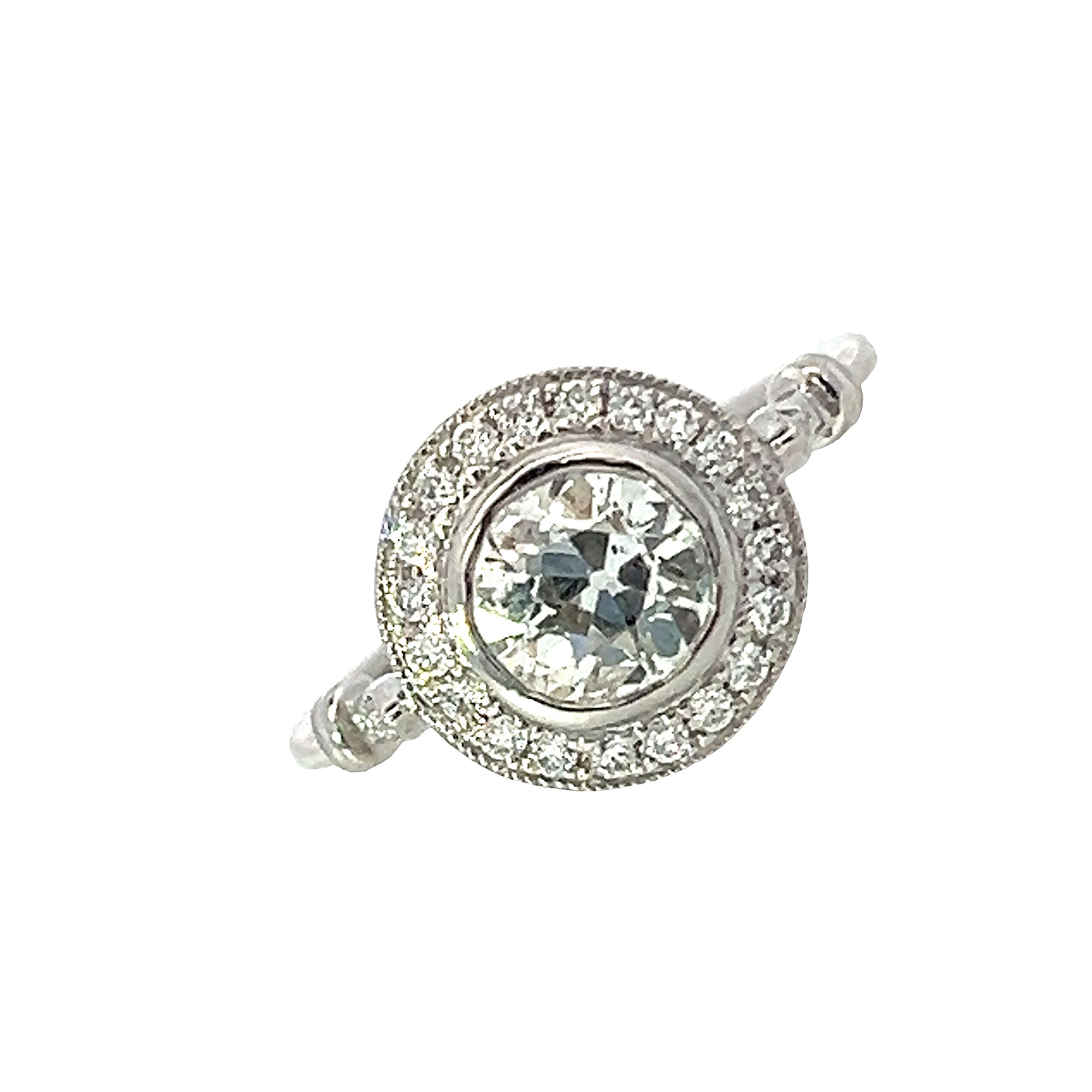 1.20 Carat Platinum and Diamond Vintage Style Halo ring