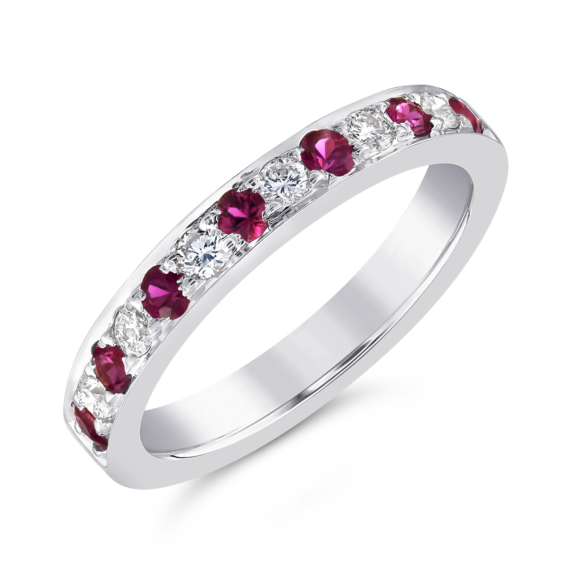 18ct white gold ruby and diamond half eternity ring - Grain set ...