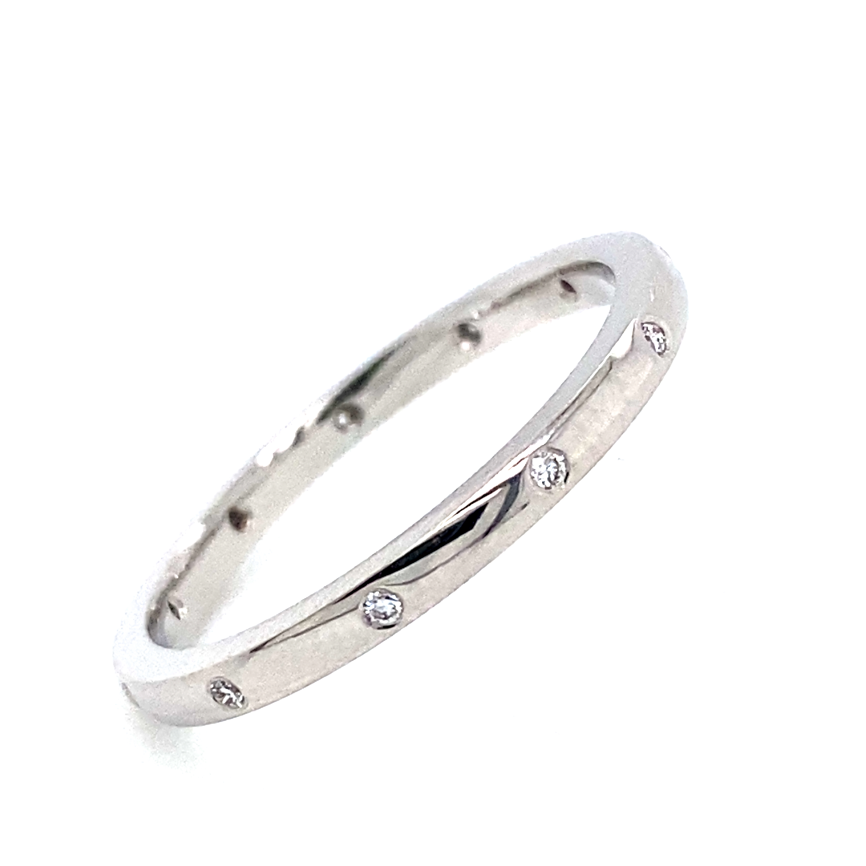 A 2mm Platinum Flush Set Band Ring.