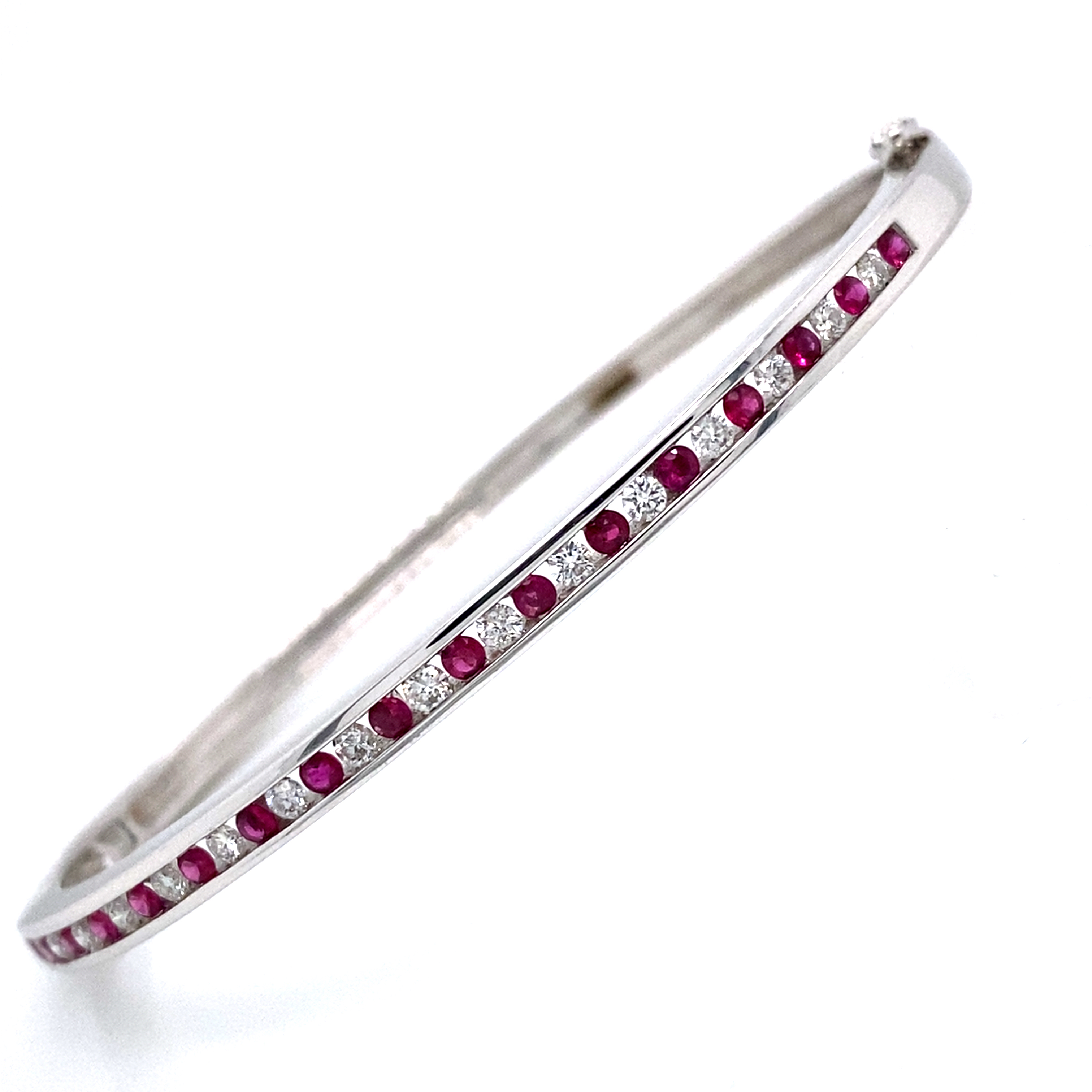 9ct White Gold Ruby and Diamond Channel Set Bangle