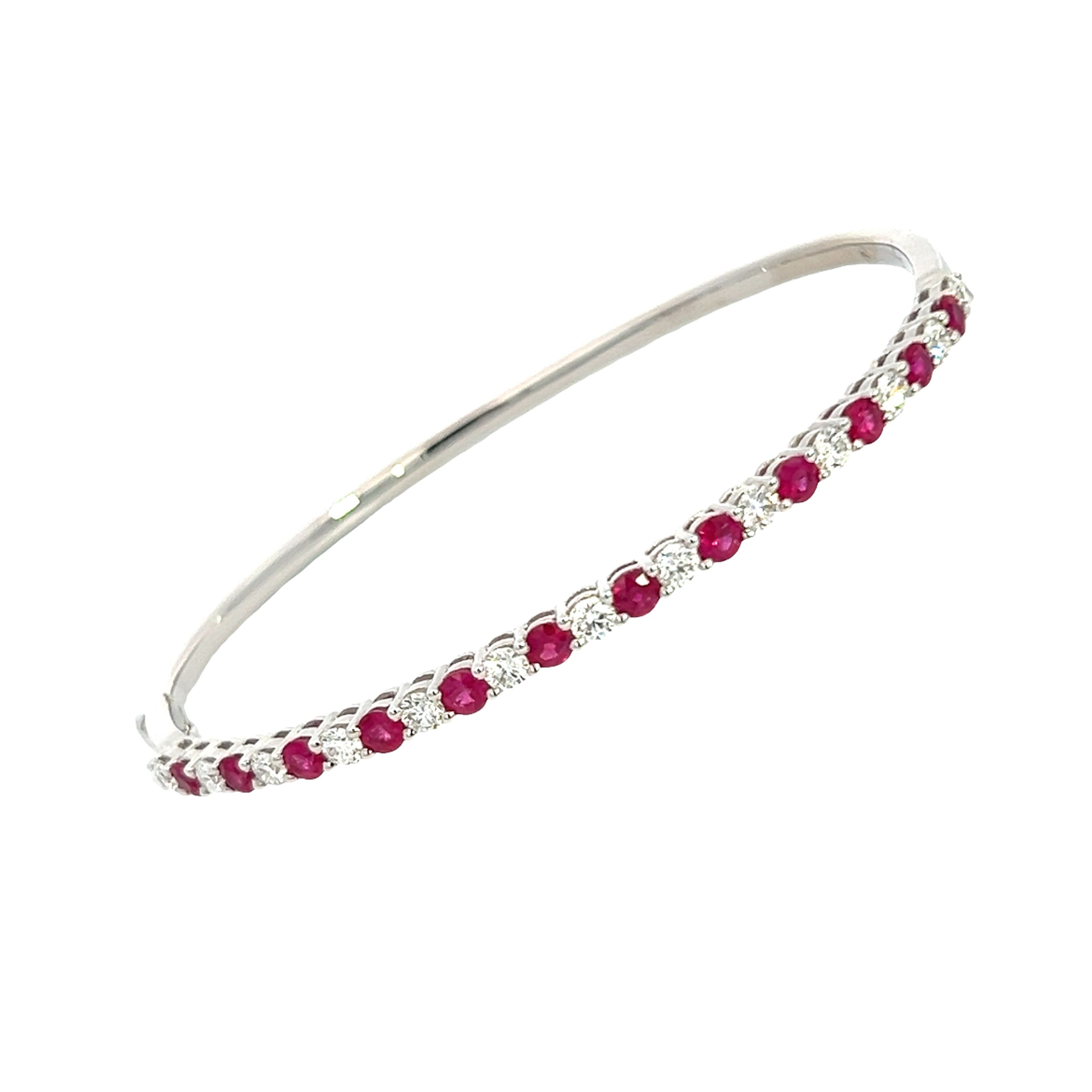 18 Carat White Gold Ruby and Diamond Hinge Bangle