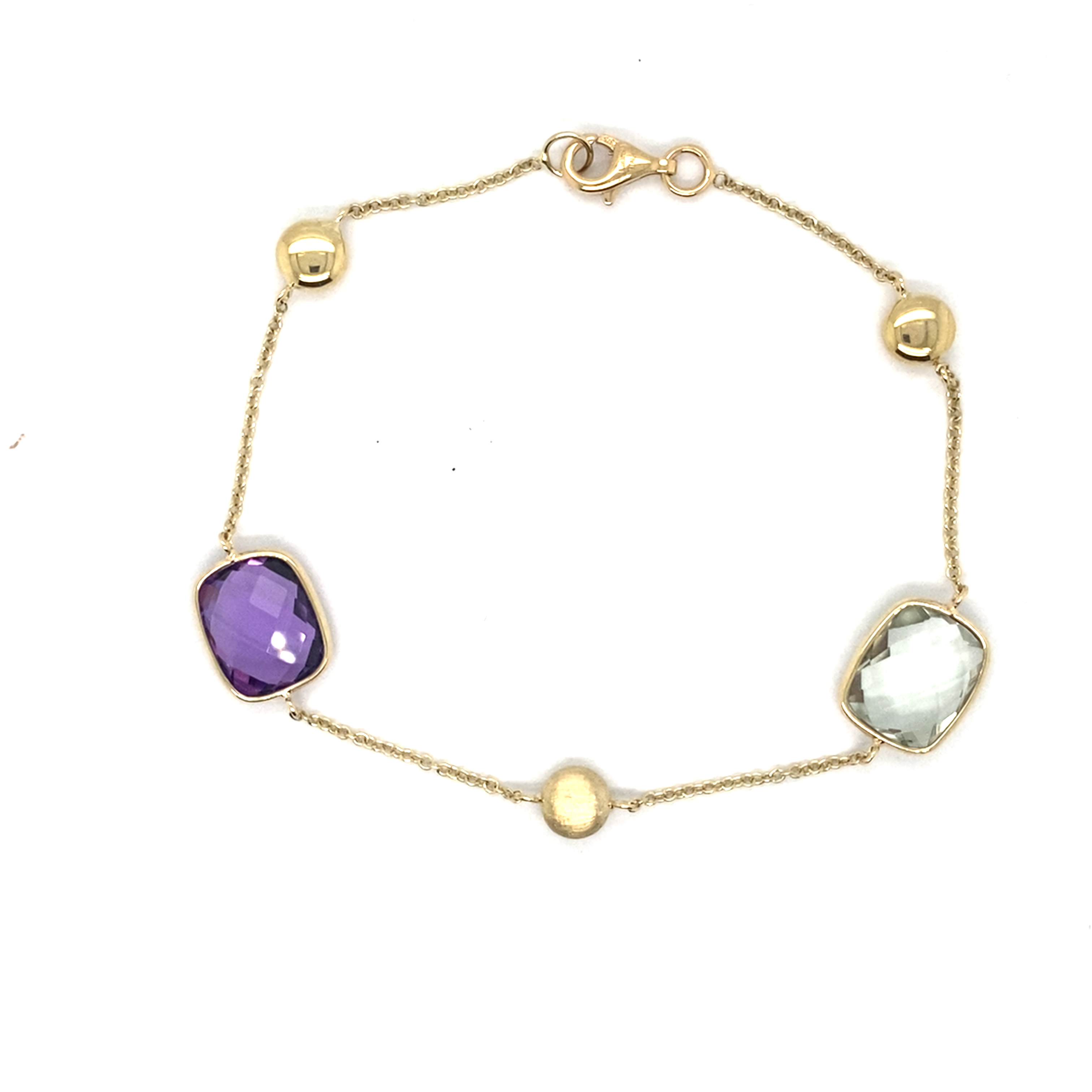 9 Carat Yellow Gold Amethyst and Prasiolite Bracelet